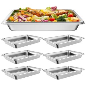 ivonney hotel pan steam table pans full size 2.5 inch deep stainless steel pan, commercial food pans for restaurant, catering supplies - chafing pans, catering pans, buffet pans (6 pack, 1/1 size)