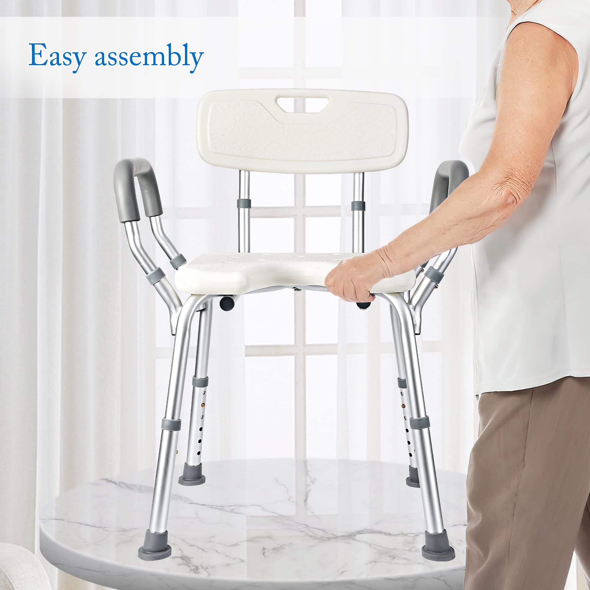 U Shower Chair Seat for Senior up to 350lb Capacity with Padded Armrests for Bathtub Slip Resistant Shower Seat Adjustable Height Shower Chair