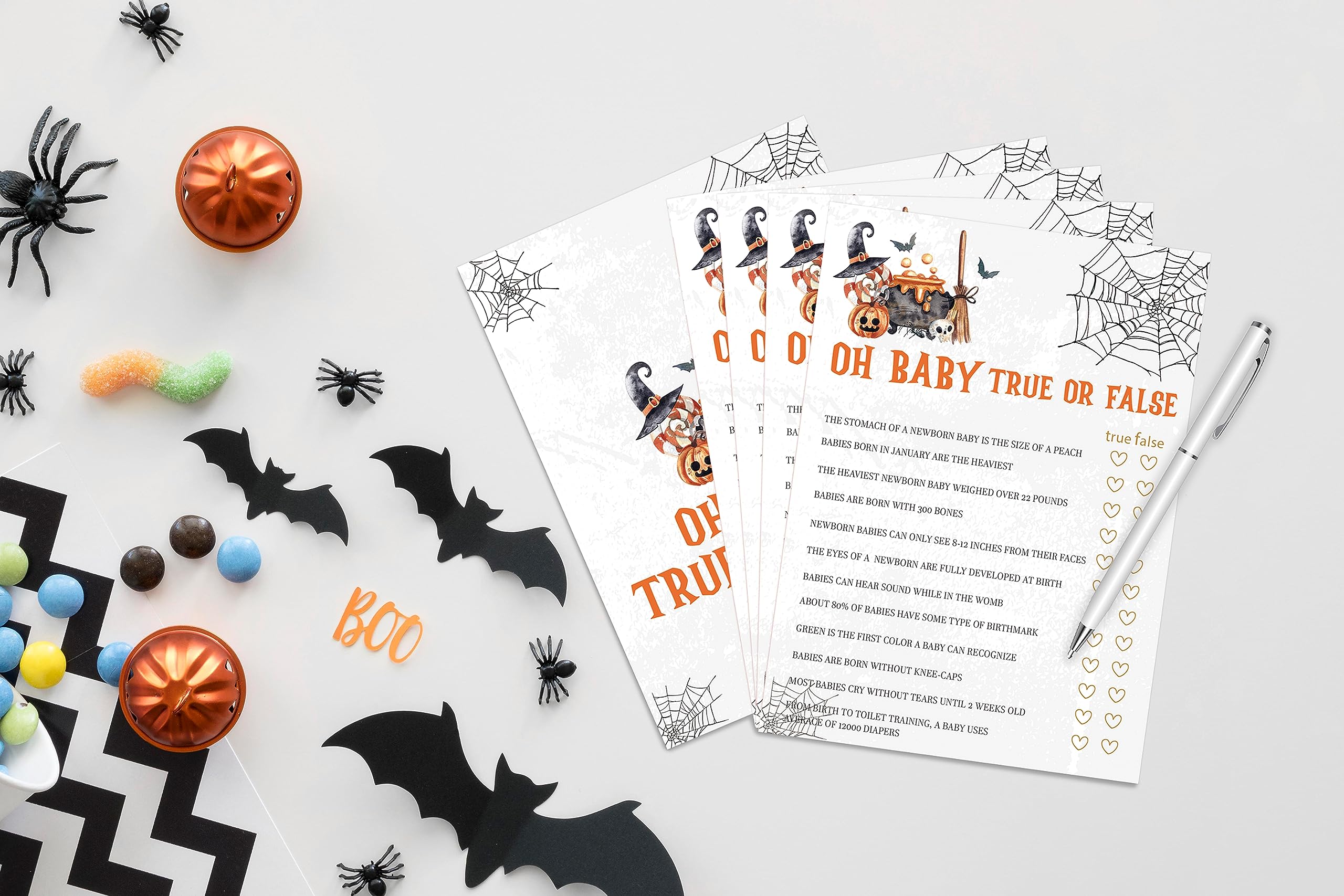 Halloween True or False Game, Halloween Game for Baby Shower, Baby Shower Decorations, Fall Gender Reveal Party Supplies, 30 Game Cards and 1 Answer Key - WY09