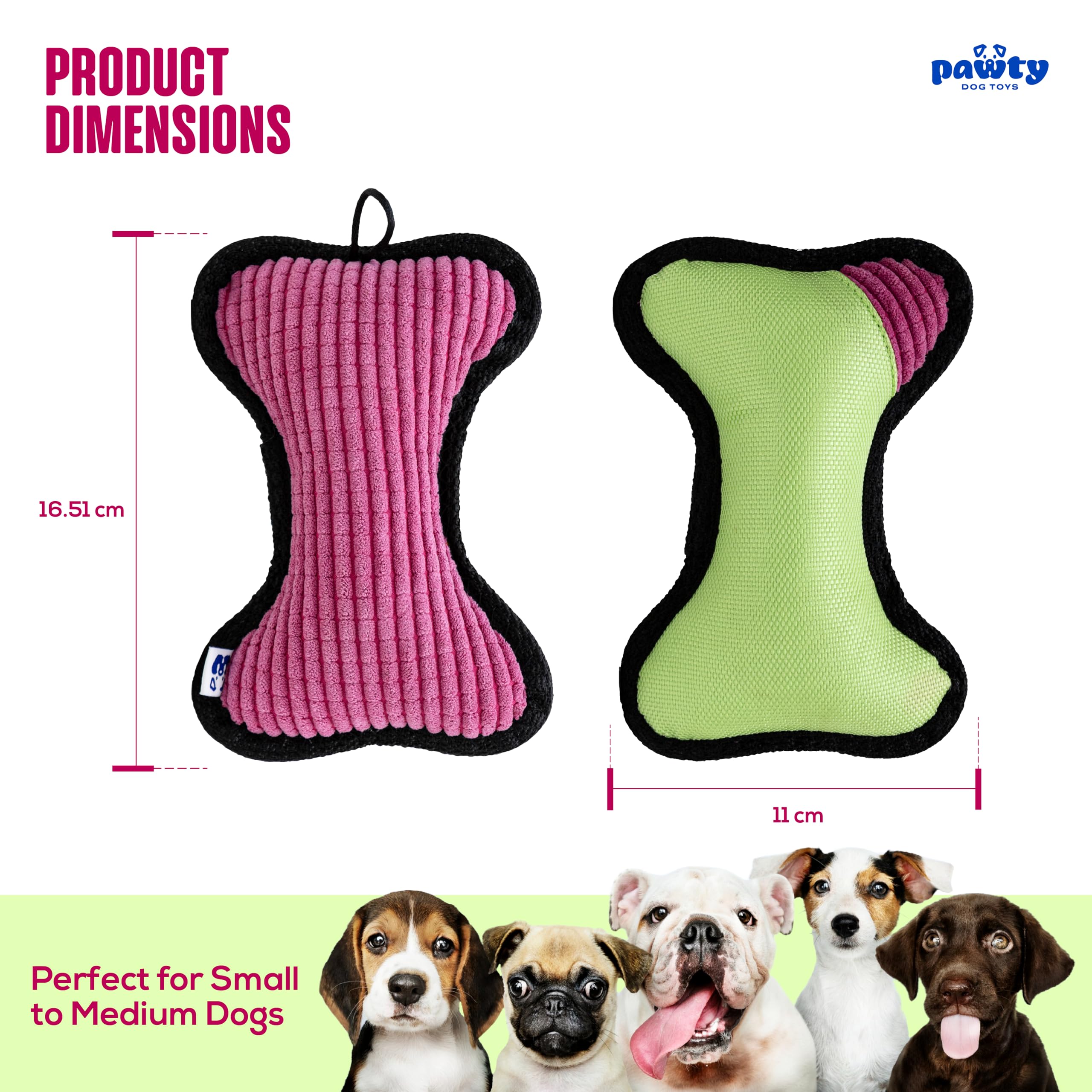 Pawty Dog Toys - PAWTY Bone - Tough Chew Resistant Dog Toy - The Ultimate Dog Toy for Aggressive Chewers - Durable Heavy Duty Dog Toy - Chew Toy for Strong Chewers (Pink/Green)