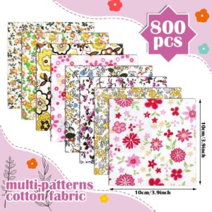 Ganeen 800Pcs 4 x 4 Inch Cotton Fabric Bundle Precut Fat Squares Patchwork Fabrics Cotton Printed Craft Fabric Fat Flower Fabric Quilting for DIY Craft Sewing Clothing Handmade Accessories (Assorted)