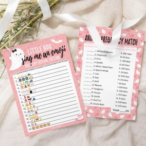 DISTINCTIVS Pink A Little Boo is Almost Due Girl Baby Shower Games - Animal Pregnancy and Emoji Picture Guessing Game (2 Game Bundle) - 20 Dual Sided Cards, Halloween Baby Shower