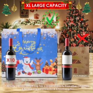 AhfuLife 12PCS Extra Large Christmas Gift Bags, 15.7'' x 14.2''x 5.9'', Christmas Tote Bags with Handles, Reusable Non-woven Christmas Shopping Bags for Xmas，New Year's Party Supplies Decorations