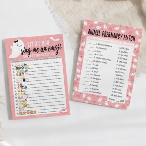 DISTINCTIVS Pink A Little Boo is Almost Due Girl Baby Shower Games - Animal Pregnancy and Emoji Picture Guessing Game (2 Game Bundle) - 20 Dual Sided Cards, Halloween Baby Shower