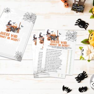 Halloween Guess Who Mommy or Daddy Game, Halloween Game for Baby Shower, Baby Shower Decorations, Fall Gender Reveal Party Supplies, Set of 30 Game Cards - WY18