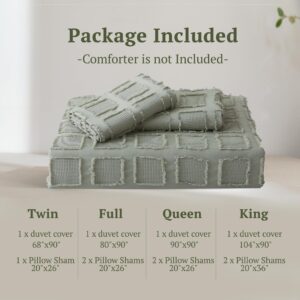 MILDLY Waffle Weave Duvet Cover Set Mist Sage Tufted Duvet Cover 100% Washed Microfiber Soft & Breathable Textured Comforter Cover Set with Zipper Closure Corner Ties