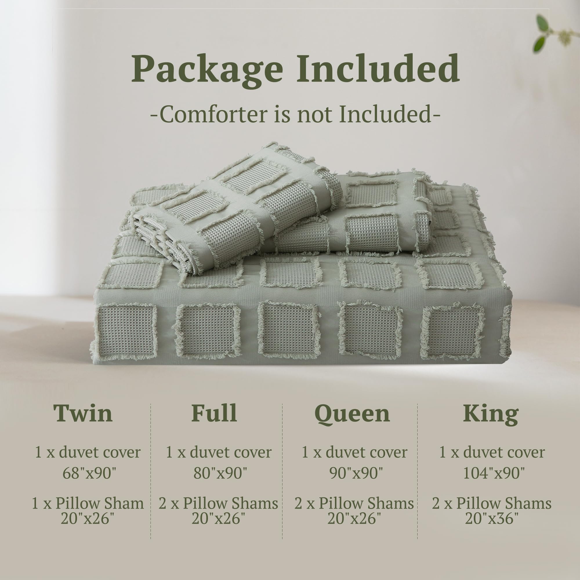 MILDLY Waffle Weave Duvet Cover Set Mist Sage Tufted Duvet Cover 100% Washed Microfiber Soft & Breathable Textured Comforter Cover Set with Zipper Closure Corner Ties