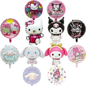 kitty birthday party supplies, 12pcs foil balloons for kawaii party decorations, kitty party foil balloons for girls kids favors