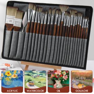 25pcs Paint Brush Set, Fuumuui Acrylic Paint Brushes, Professional Artist Series with Wide Flat, Filbert, Fan, Dagger, Cat Tongue, Round, Angle, Rigger for Oil, Acrylic Canvas Paintings, Face Painting