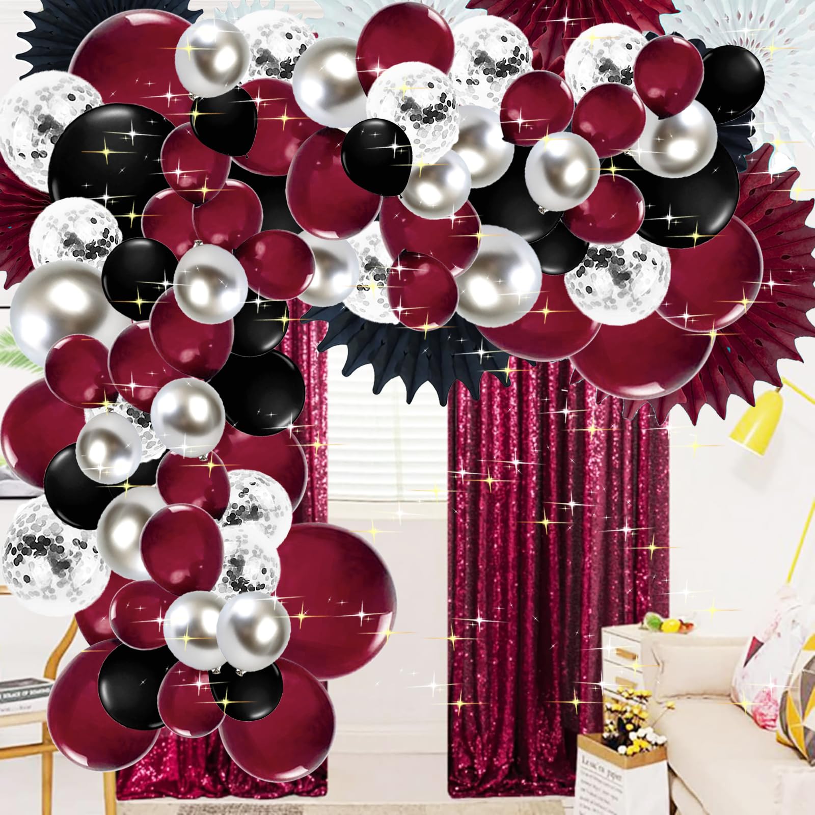 Graduation Party Decorations Maroon Black 2024/Burgundy Black Graduation Decorations Class of 2024/Burgundy Black Balloons/114Pcs Burgundy Silver Black Balloon Birthday Wedding/Maroon Black Birthday