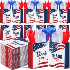 ctosree 100 pcs veterans thank you gifts bag 105 pcs red blue white tissue paper 4th of july bags with handles american flag paper treat goodie bag for patriotic memorial day independence day party