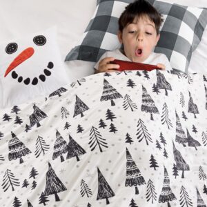 Levtex Home Merry & Bright Collection - Northern Star Duvet Cover Set - King Duvet Cover (106 x 94in.) + Two King Pillow Cases (36 x 20in.) - Holiday Pine Trees - Black and White - Microfiber