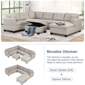 Merax Oversized Sectional Sofa with Storage Ottoman, U Shaped Sectional Couch