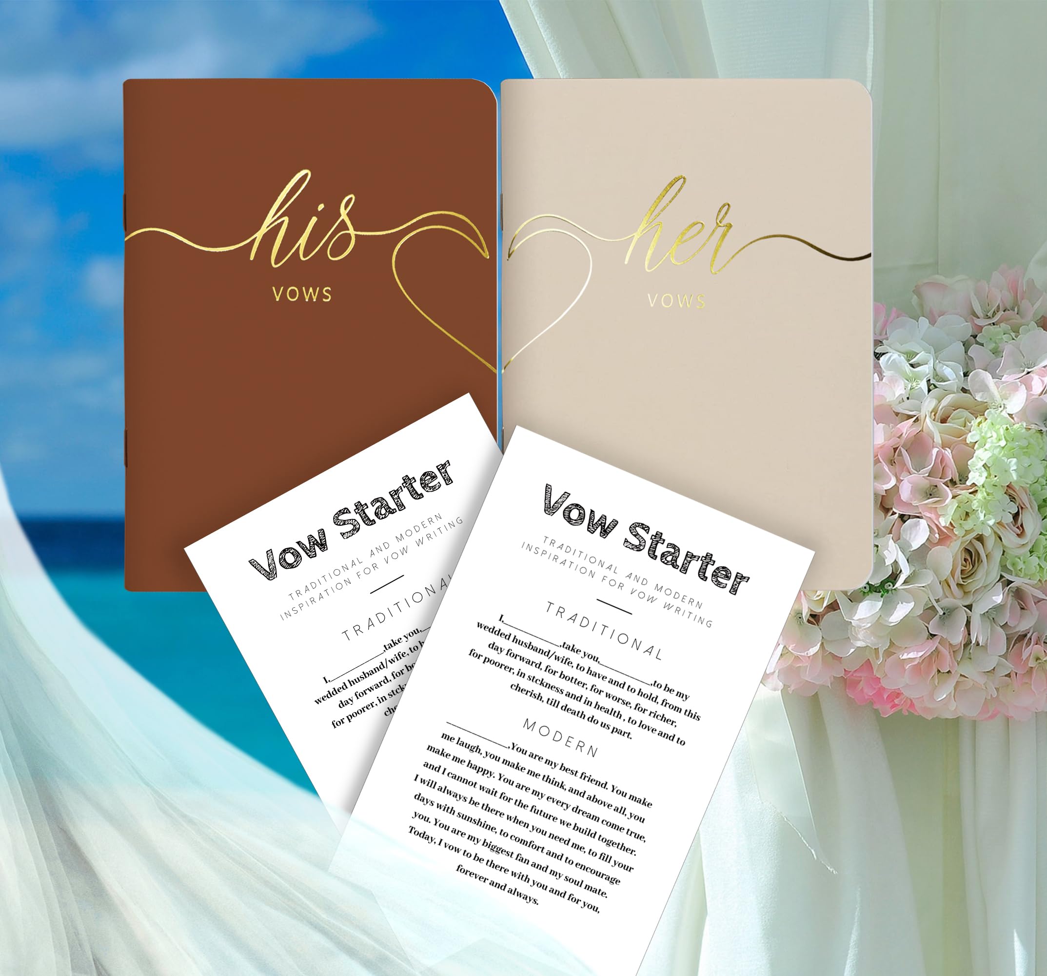 LSSH GmbH Wedding Vow Books,Original Vow Books His and Hers,Perfect Wedding Essentials for Your Wedding Day,28 Pages, 5.5" X 4" (Terracotta & beige)