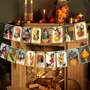 vintage halloween banner halloween decorations victorian style pumpkin banner - 17pcs happy halloween banner trick or treat bunting flag garland indoor for holiday home office party fireplace,