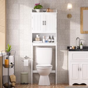 veikou over-the-toilet storage, bathroom cabinet over toilet, freestanding over the toilet storage cabinet w/adjustable shelf & storage rack, white