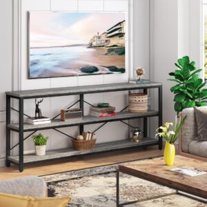 Tribesigns 71" Sofa Tables,Extra Long Couch Table, Narrow Long Console Table, Entryway Table,Sofa Table with 3 Tiers Storage Shelves (Gray)