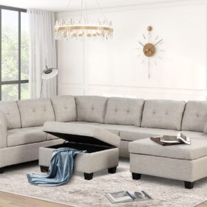 Merax Oversized Sectional Sofa with Storage Ottoman, U Shaped Sectional Couch