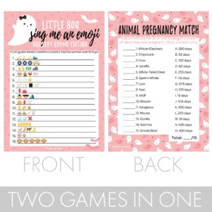 DISTINCTIVS Pink A Little Boo is Almost Due Girl Baby Shower Games - Animal Pregnancy and Emoji Picture Guessing Game (2 Game Bundle) - 20 Dual Sided Cards, Halloween Baby Shower