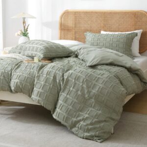 mildly waffle weave duvet cover set mist sage tufted duvet cover 100% washed microfiber soft & breathable textured comforter cover set with zipper closure corner ties