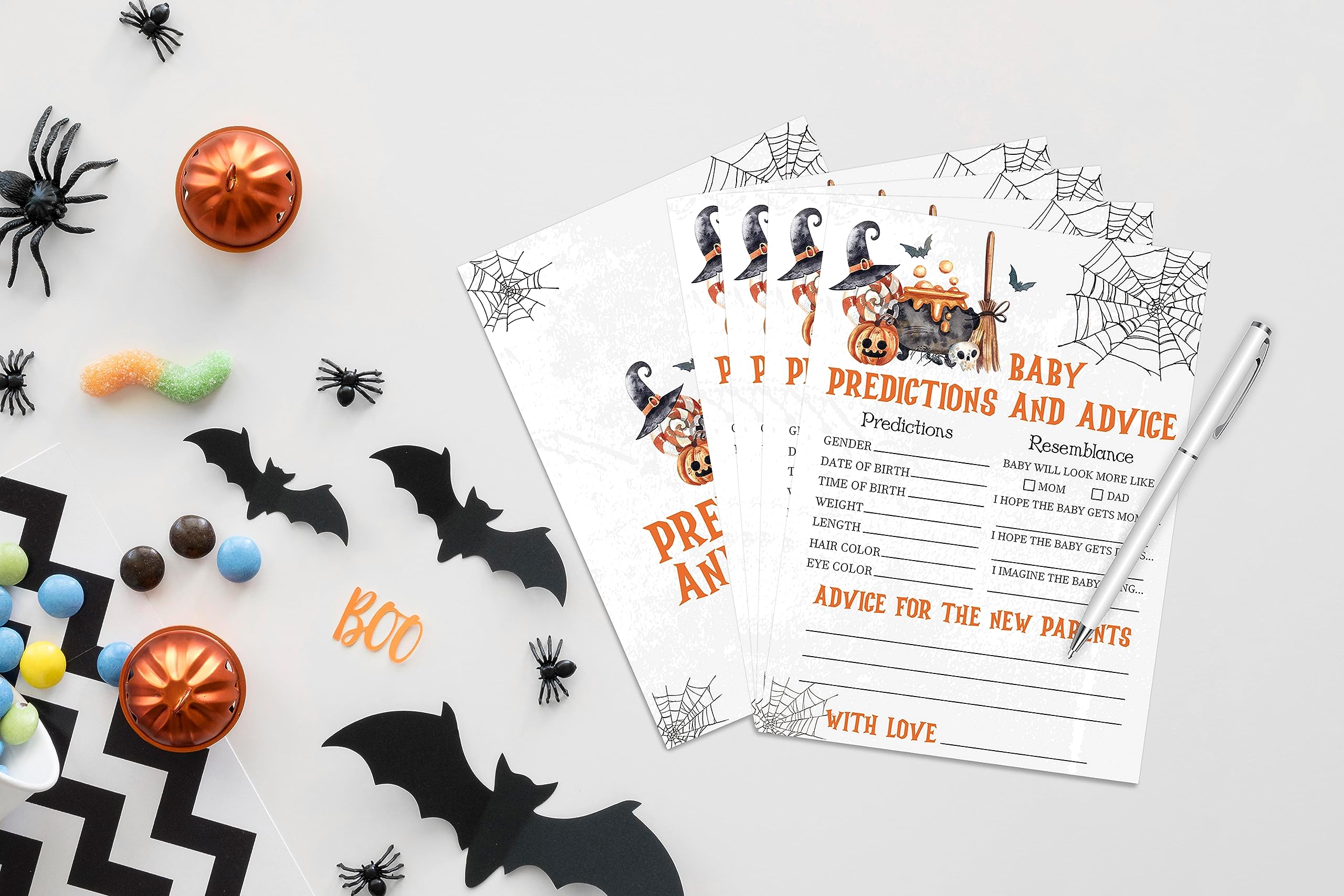 Halloween Baby Shower Prediction and Advice Cards, Halloween Game for Baby Shower, Baby Shower Decorations, Fall Gender Reveal Party Supplies, Set of 30 Cards - WY12