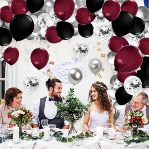 Graduation Party Decorations Maroon Black 2024/Burgundy Black Graduation Decorations Class of 2024/Burgundy Black Balloons/114Pcs Burgundy Silver Black Balloon Birthday Wedding/Maroon Black Birthday