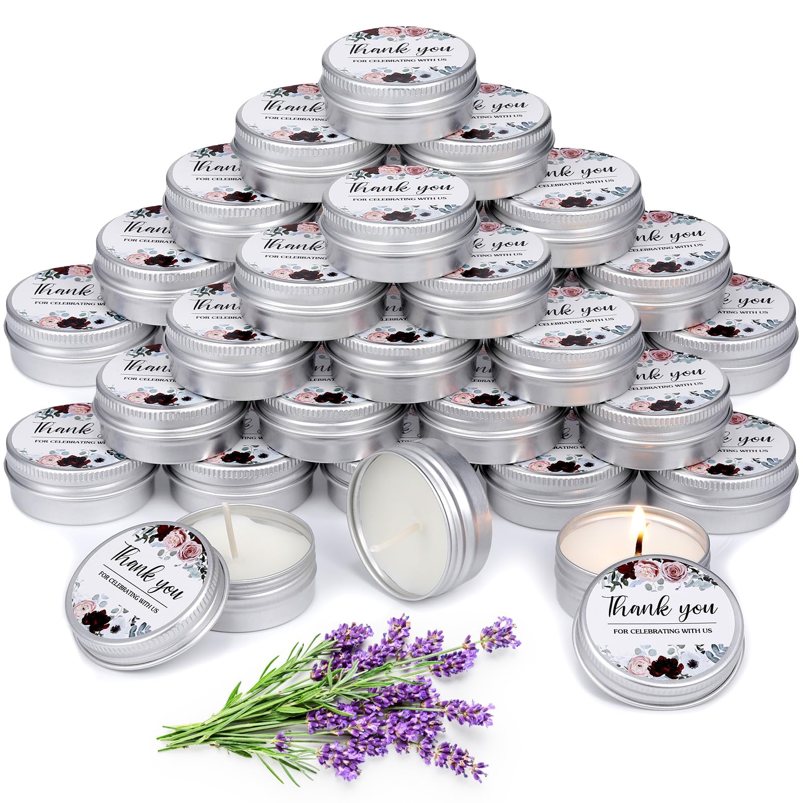 MTLEE 50 Pcs Wedding Candles Gift Wedding Favors for Guests 1 Oz Lavender Scented Soy Wax Candle Aromatherapy Candle Favors for Bridal Shower Rustic Wedding Party Guests(Thank You)