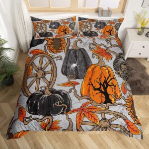 feelyou pumpkin duvet cover full, halloween pumpkin pumpkin bedding set scary halloween comforter cover maple leaves bedspread cover with 2 pillow case (no comforter)