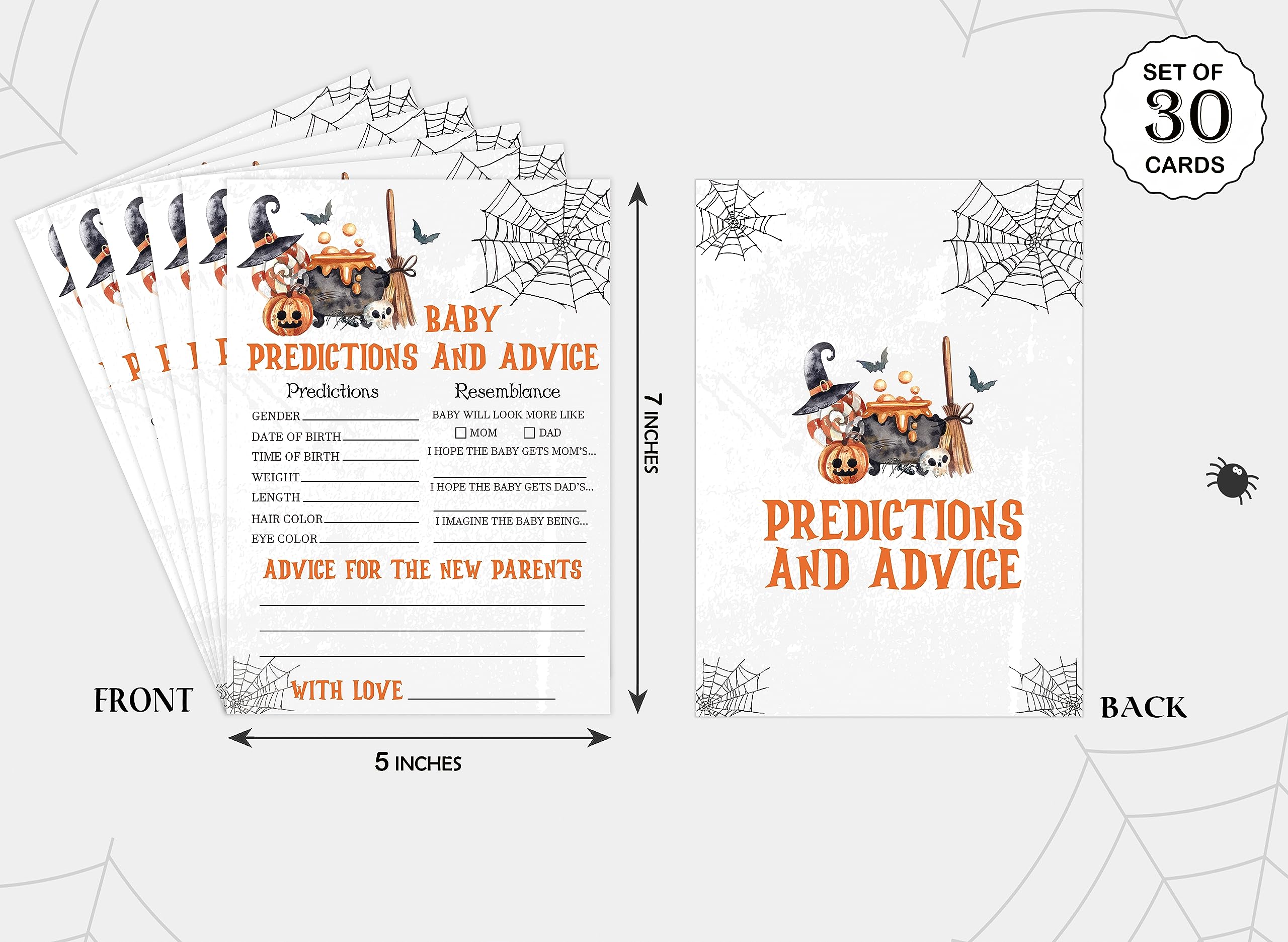 Halloween Baby Shower Prediction and Advice Cards, Halloween Game for Baby Shower, Baby Shower Decorations, Fall Gender Reveal Party Supplies, Set of 30 Cards - WY12