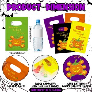 Paterr 105 Pcs Religious Halloween Party Favors 35 Christian Pumpkin Plastic Bags 35 Christian Halloween Pencil 35 Religious Bible Rubber Wristband for Religious Halloween Trick or Treat Party