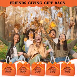 Tenceur 25 Sets Thanksgiving Gift Bags Friendsgiving Party Favor Orange Gift Bags with Handles Small Candy Bag with Bow Ribbon Friends Thanks Giving Party Gift Bag for Friend Guest, 5.51x4.72x2.36''