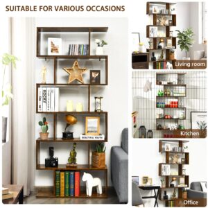 BETTARY 6-Tier Bookshelf, Freestanding S-Shaped Geometric Display Shelf, Modern Tall Bookcase for Home Office, Living Room, Bedroom, Coffee