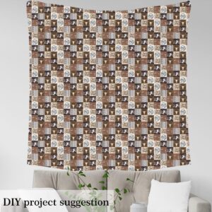 Western Cowboy Fabric by The Yard Cow Skull Cowboy Boots Hat Decor Fabric for Sewing Lovers Brown Grid Wild Cactus Tribal Arrow Fabric for DIY Upholstery and Home Accents 1 Yard