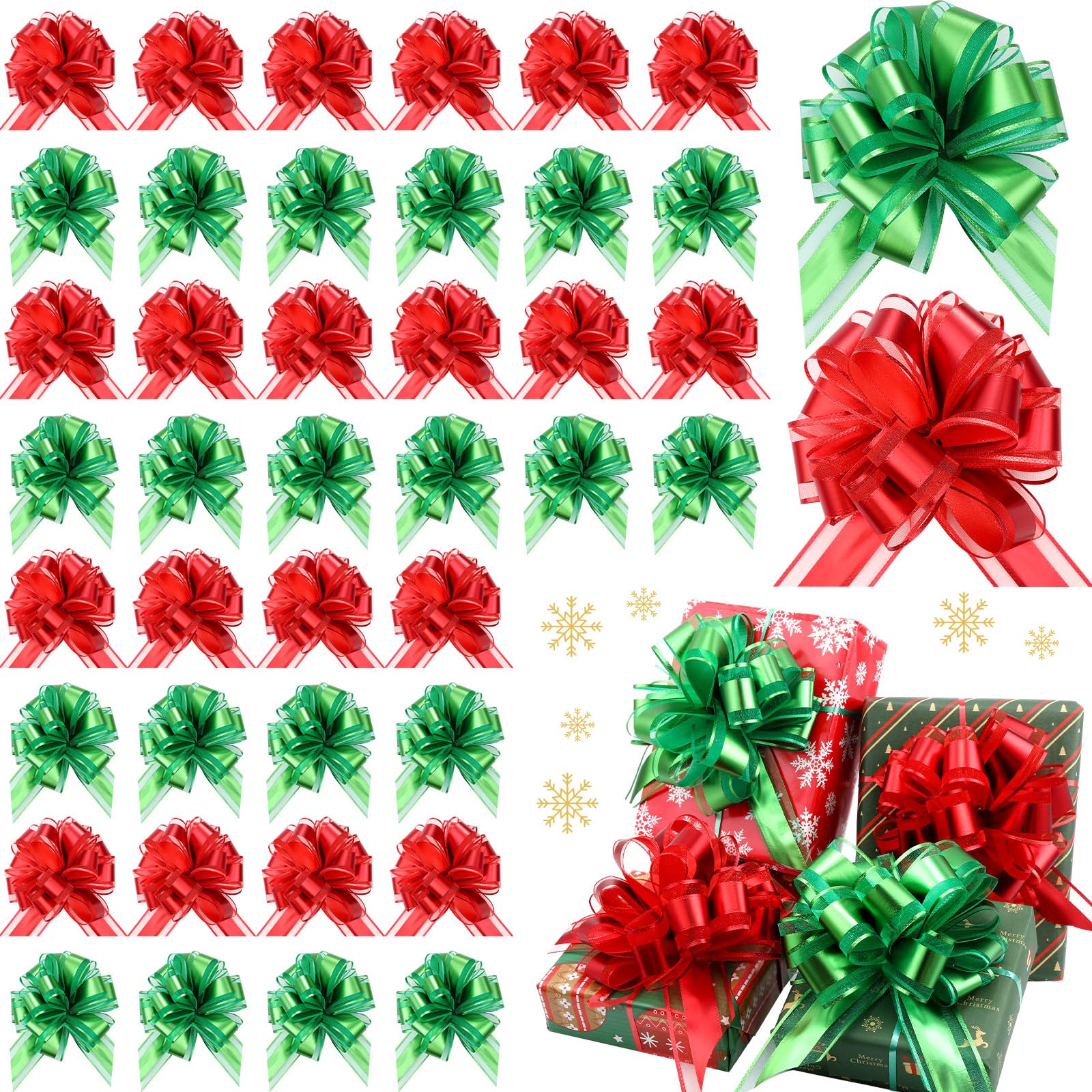 Riceshoot 60 Pieces Christmas Large Pull Bows Ribbon Gift Bows 6 Inch Gift Wrap Bows Wrapping Bows for Xmas Presents Wedding Party Basket Holidays Decoration(Green, Red)