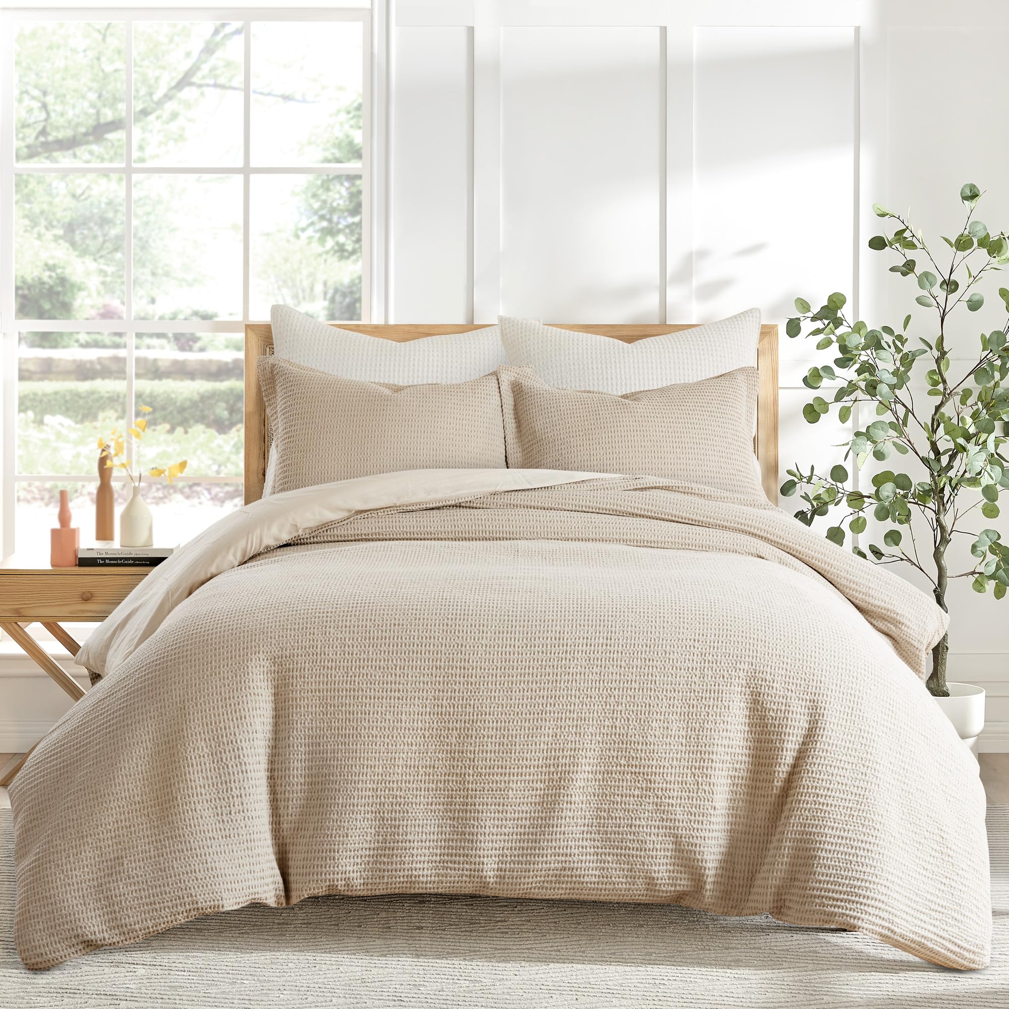 Levtex Home - Cloud Waffle Duvet Cover Set - King Duvet Cover + Two King Pillow Cases - Waffle Weave - Taupe - Duvet Cover (106 x 94in.) and Pillow Case (36 x 20in.) - Cotton