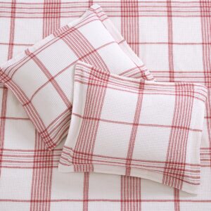 Levtex Home - Peppermint Plaid Christmas Duvet Cover Set - King Holiday Duvet Cover 106x94 and Two King Pillow Cases 20x36 - Red, Cream - Waffle Plaid - Cotton