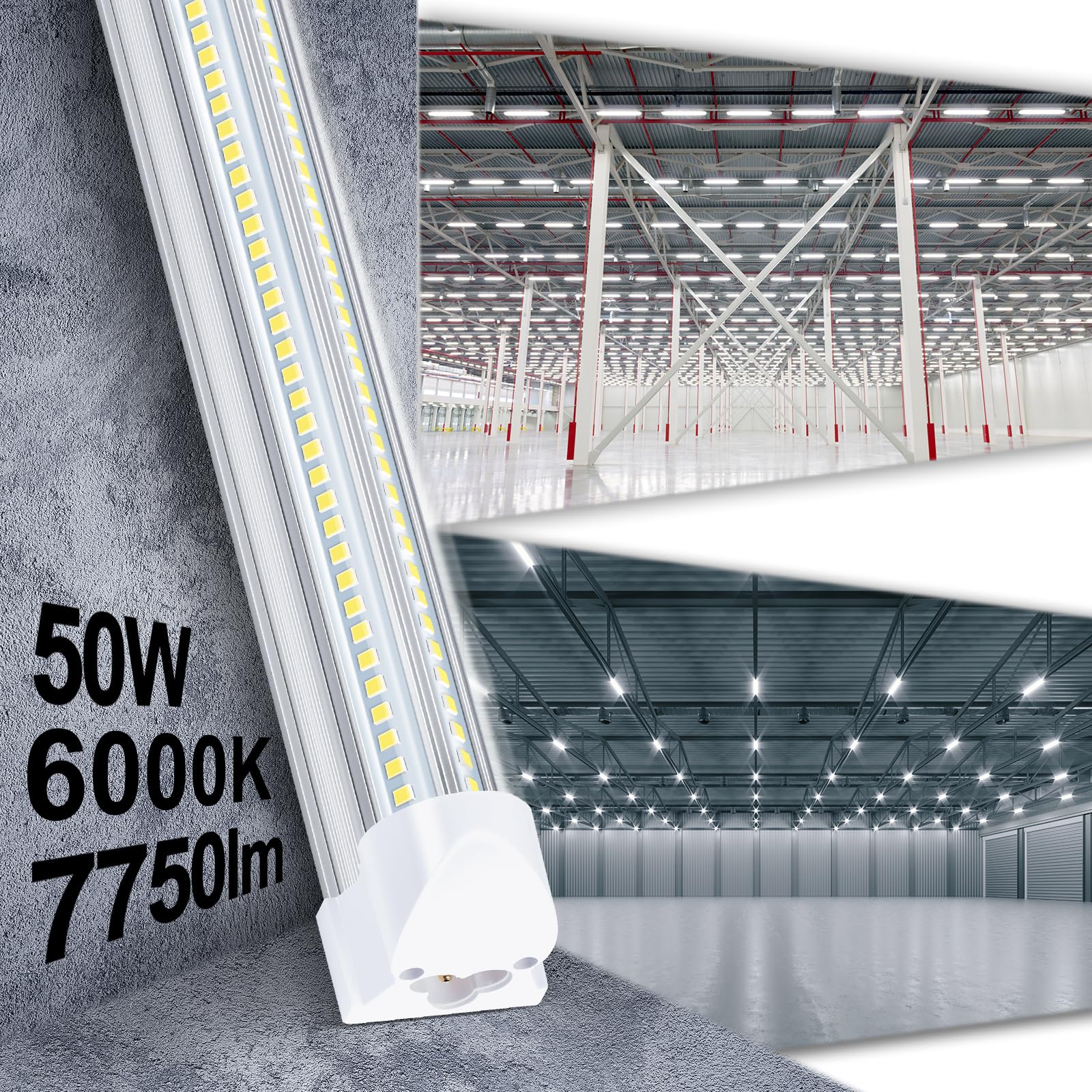 Gugsey LED Shop Lights - 4FT 50W LED Light Fixture, 4 Foot High Output 7750Lumen, 6000K, Clear Cover, V-Shape Linkable, Plug and Play, T8 LED Tube Light for Garage, Workshop (10 Pack)