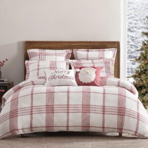 levtex home - peppermint plaid christmas duvet cover set - king holiday duvet cover 106x94 and two king pillow cases 20x36 - red, cream - waffle plaid - cotton