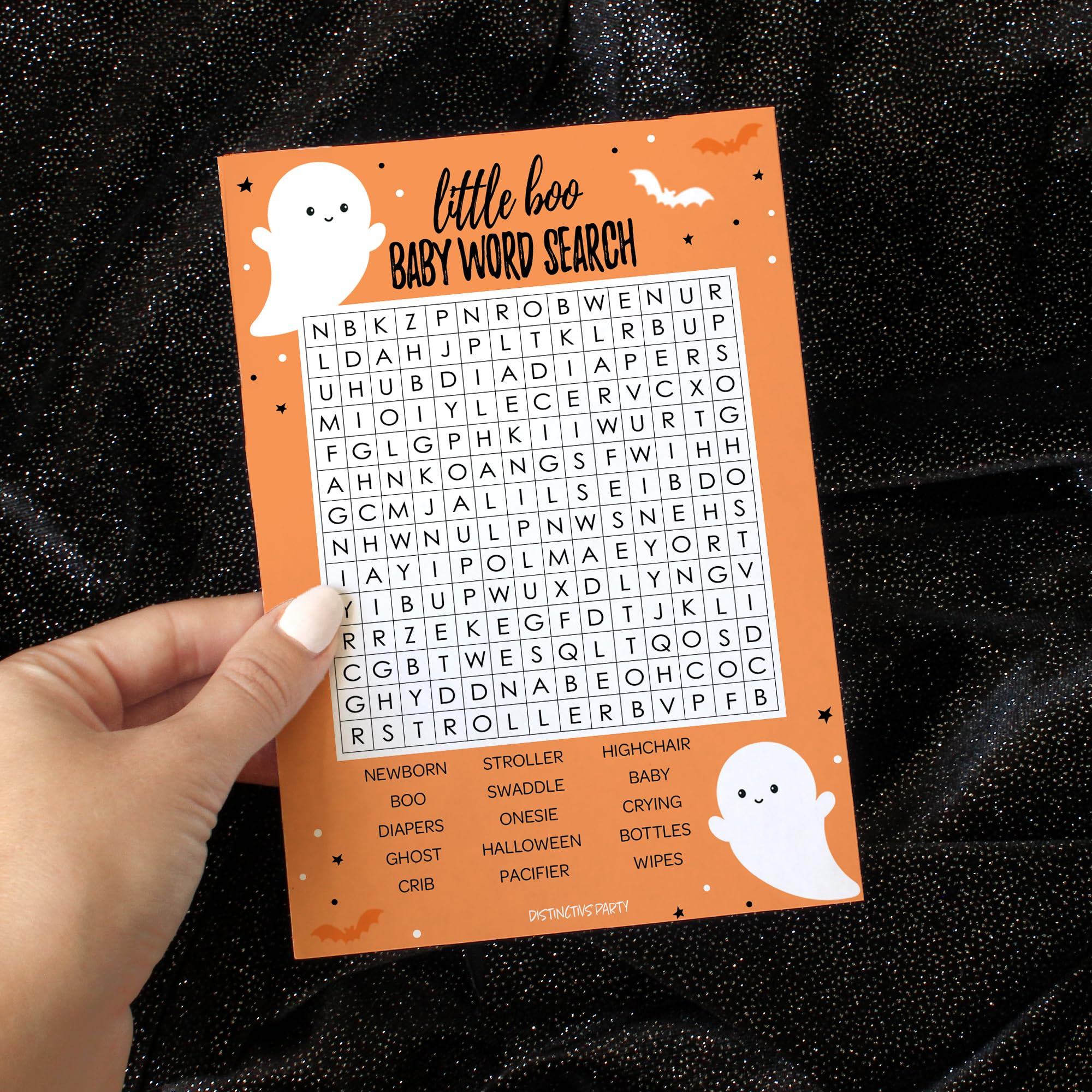 Orange Little Boo is Almost Due Halloween Baby Shower Party Games - Who Knows Mommy Best and Word Search (2 Activity Game Bundle) - Set of 20 Player Cards