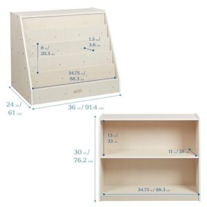 ECR4Kids Double-Sided Mobile Book Display with Storage, Classroom Bookshelf, White Wash