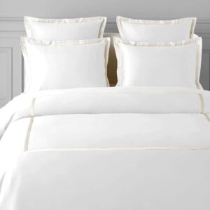 bedlam full/queen size duvet cover set - 3pcs 100% cotton duvet cover, includes a white sateen duvet cover with a cream italian border & 2 cotton pillowcases - 800tc luxury queen duvet cover set