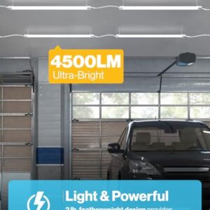 Sunco Linkable LED Utility Shop Light, 4500 LM, 5000K Daylight, 4 FT, 48 Inch Integrated Fixture for Garage, 40W Equivalent 150W, Surface + Suspension Mount, White