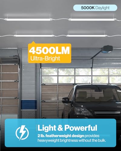 Sunco Linkable LED Utility Shop Light, 4500 LM, 5000K Daylight, 4 FT, 48 Inch Integrated Fixture for Garage, 40W Equivalent 150W, Surface + Suspension Mount, White