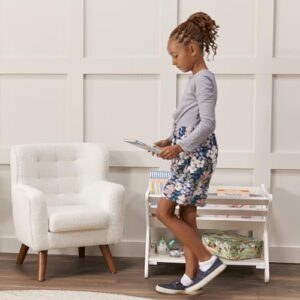 ECR4Kids Book Caddy with Shelf, Bookshelf with Storage, White Wash