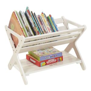 ECR4Kids Book Caddy with Shelf, Bookshelf with Storage, White Wash