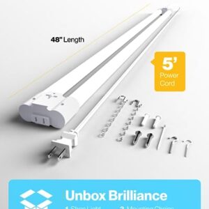 Sunco Linkable LED Utility Shop Light, 4500 LM, 5000K Daylight, 4 FT, 48 Inch Integrated Fixture for Garage, 40W Equivalent 150W, Surface + Suspension Mount, White