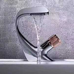 faucet, kitchen sink faucet for bar farmhouse commercial, chrome finished kitchen water tap, bathroom sink faucets, hot cold water mixer, deck mounted single hole bath tap (color : silver rose handl