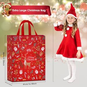 AhfuLife 4PCS Extra Large Christmas Gift Bags, 21.2'' x 16.1''x 6.3'', Jumbo Christmas Tote Bags with Handles, Reusable Non-woven Christmas Shopping Bags for New Year, Xmas's Party Supplies Decoration