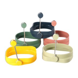 5pcs reversible egg rings for frying eggs, non stick egg cooker ring molds, silicone crumpet ring mold for muffins pancake breakfast sandwich burger