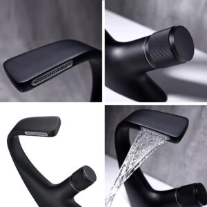 Widespread Faucet, Kitchen Sink Faucet for Bar Farmhouse Commercial, Chrome Finished Kitchen Water Tap, Bathroom Sink Faucets, Hot Cold Water Mixer, Deck Mounted Single Hole Bath Tap (Color : Black